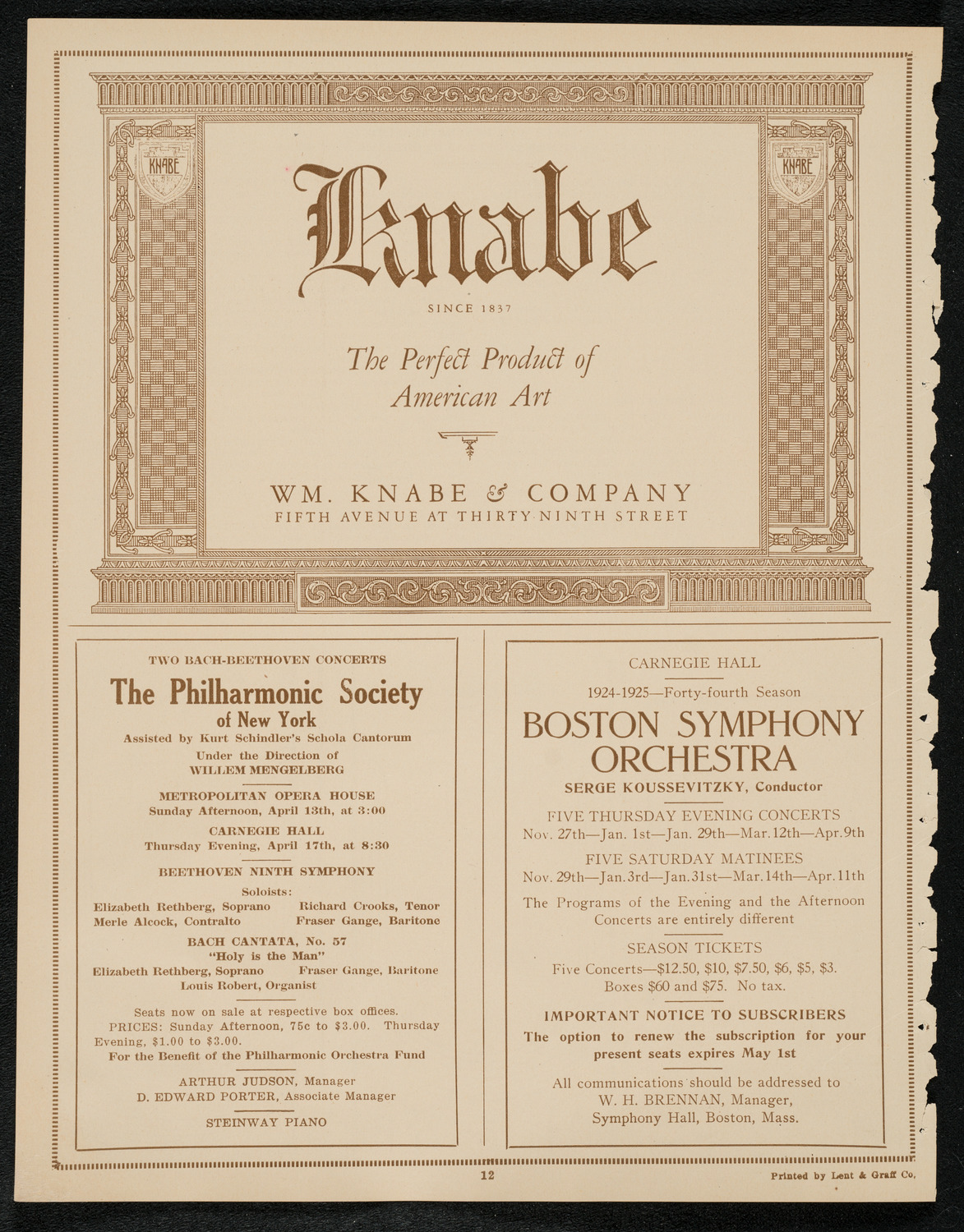 Philadelphia Orchestra, April 15, 1924, program page 12