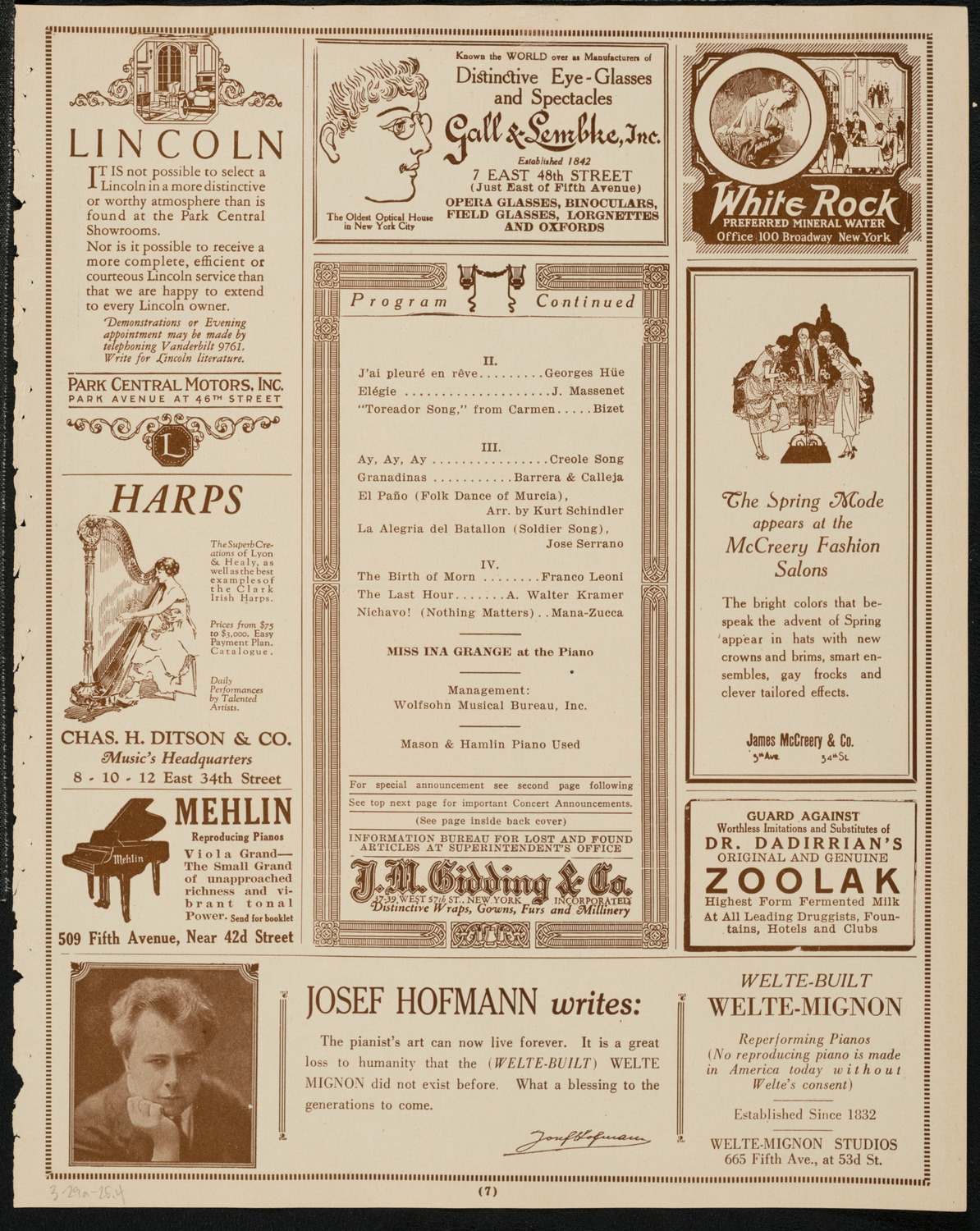 Vicente Ballester, Baritone, March 29, 1925, program page 7