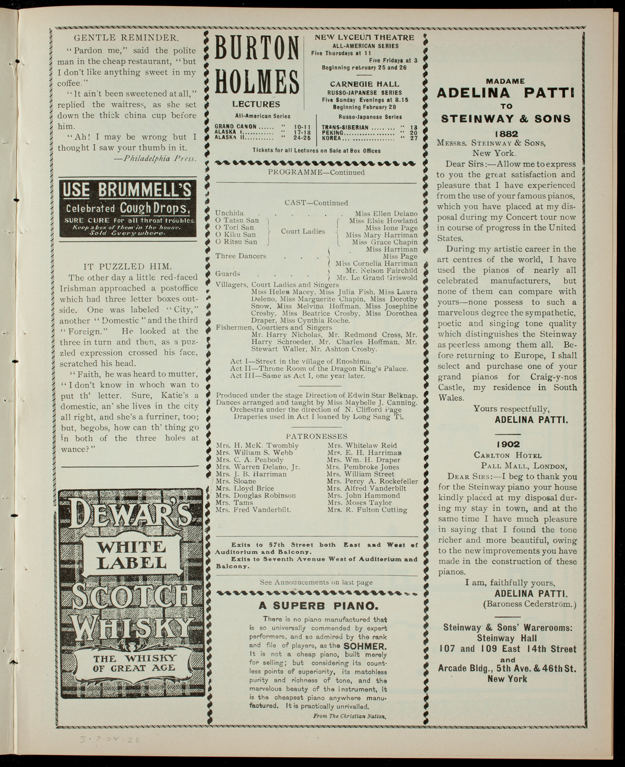 Annual Entertainment by The Junior League, March 7, 1904, program page 3