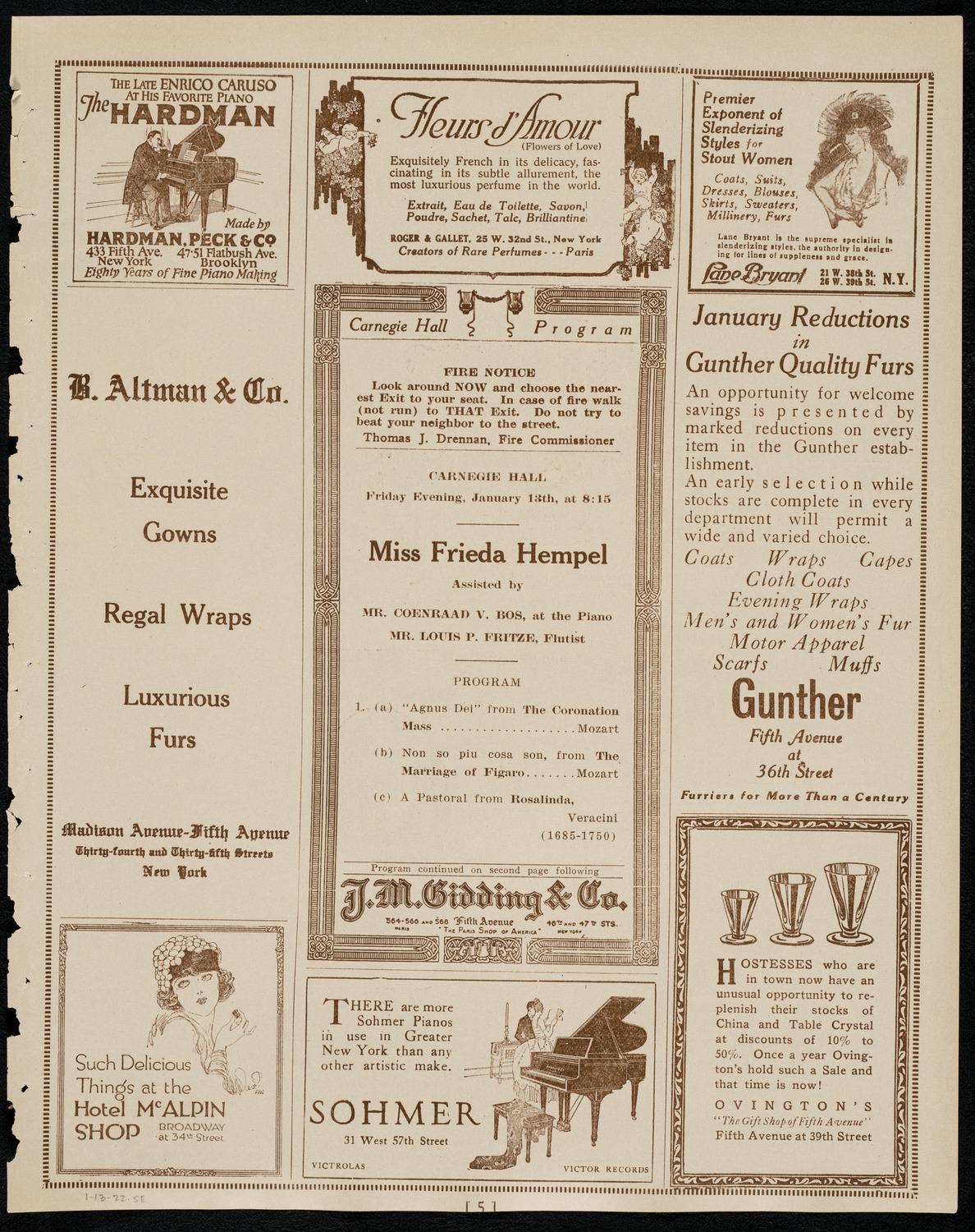 Frieda Hempel, Soprano, January 13, 1922, program page 5