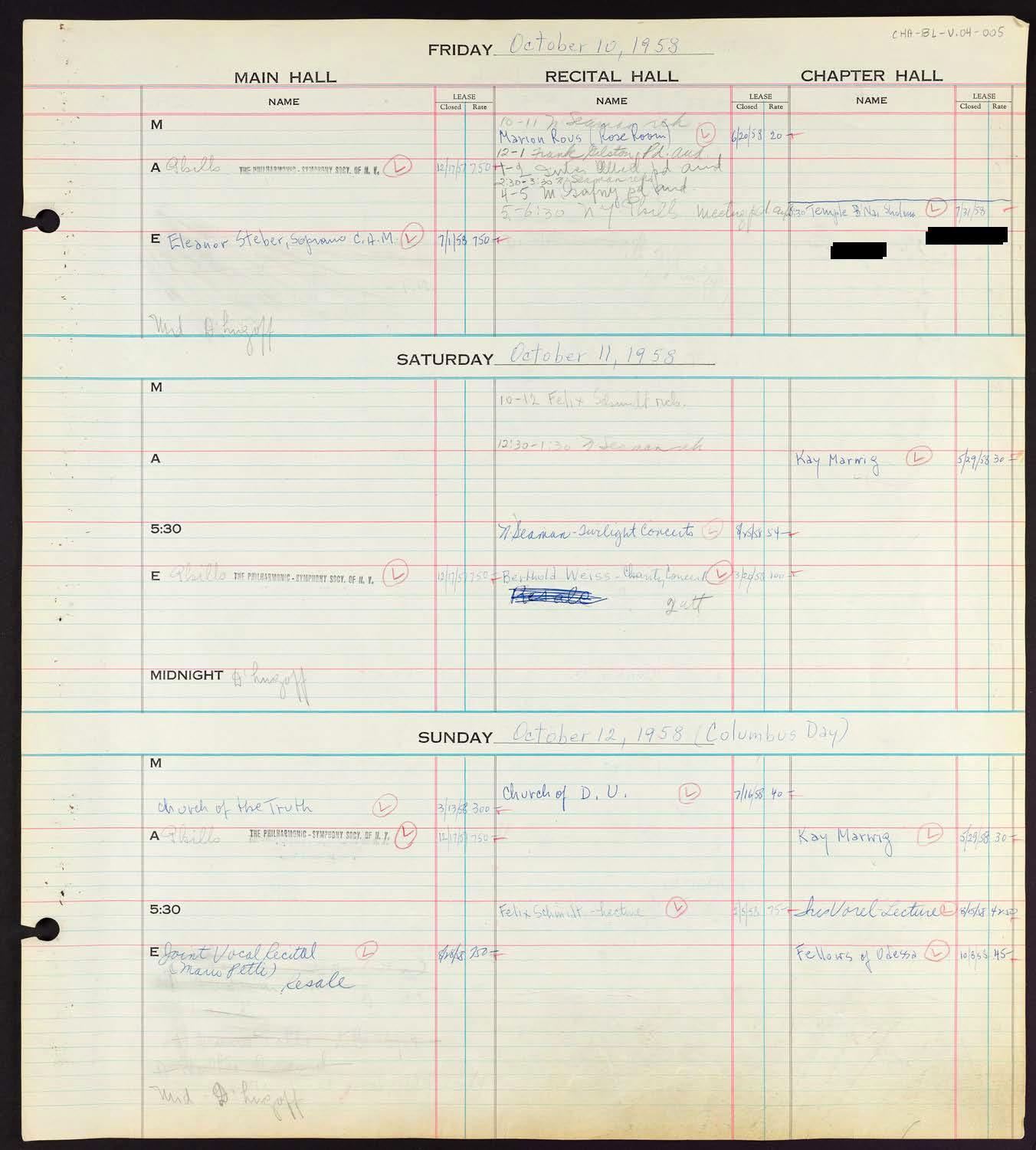 Carnegie Hall Booking Ledger, volume 4, page 5