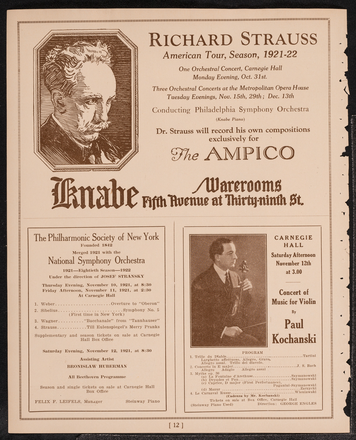 Johanna Gadski, Soprano, with the New York Philharmonic, October 30, 1921, program page 12
