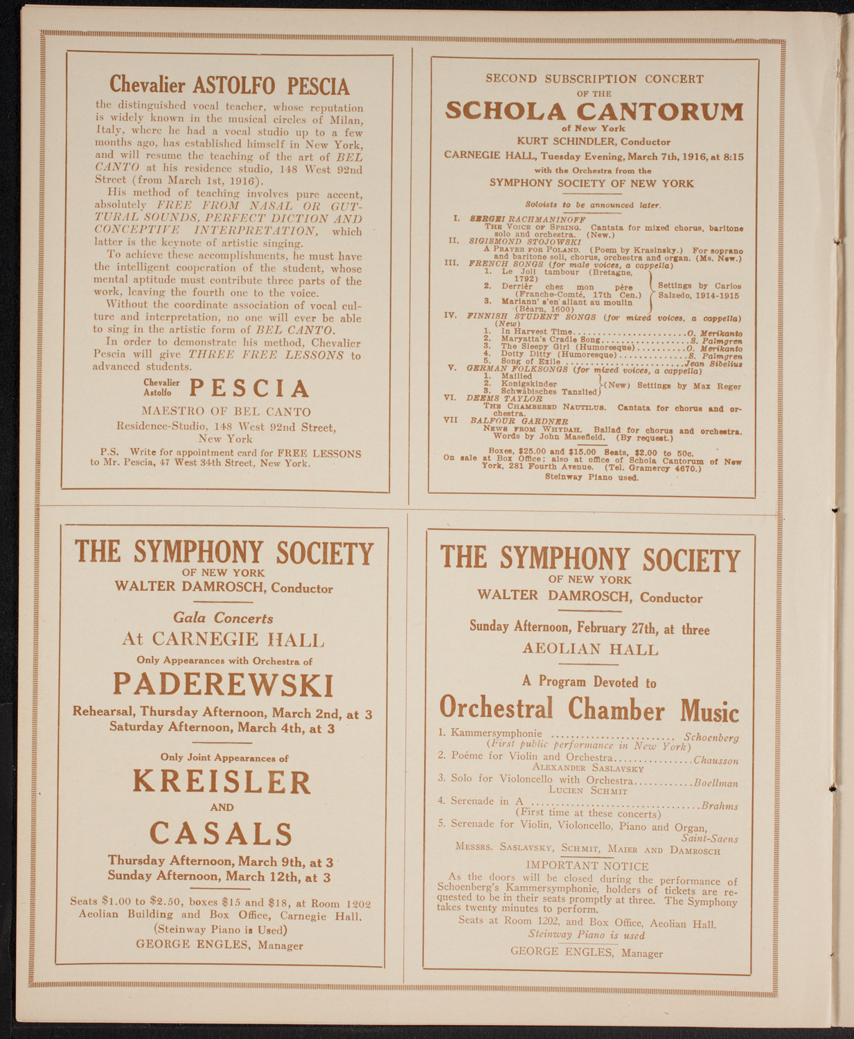 New York Philharmonic, February 24, 1916, program page 8