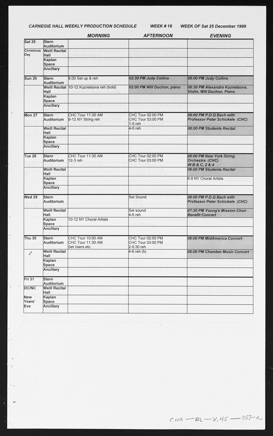 Carnegie Hall Booking Ledger, volume 45, page 37a