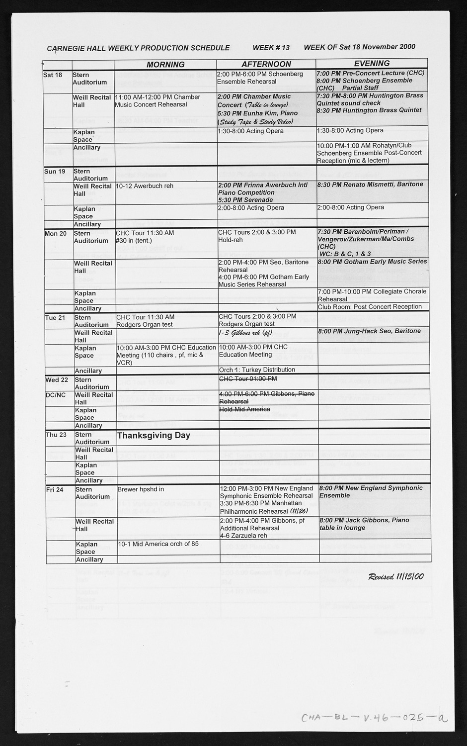 Carnegie Hall Booking Ledger, volume 46, page 25a