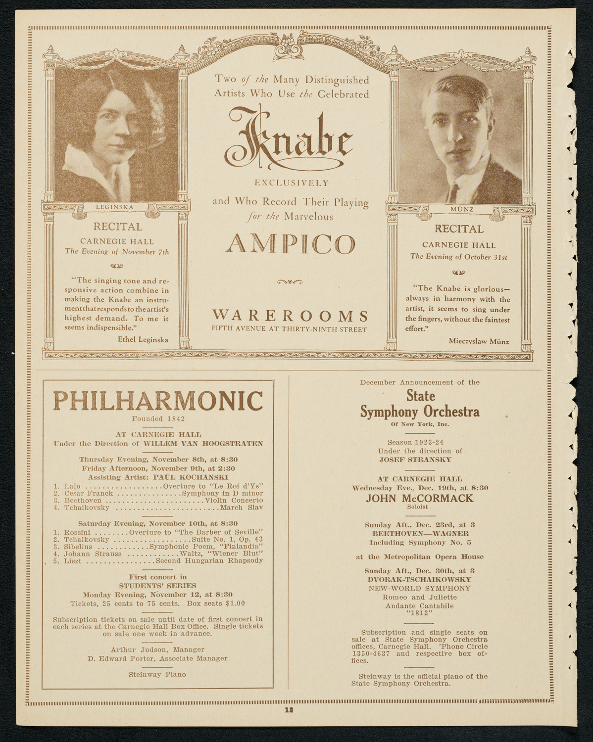 New York Philharmonic, October 26, 1923, program page 12