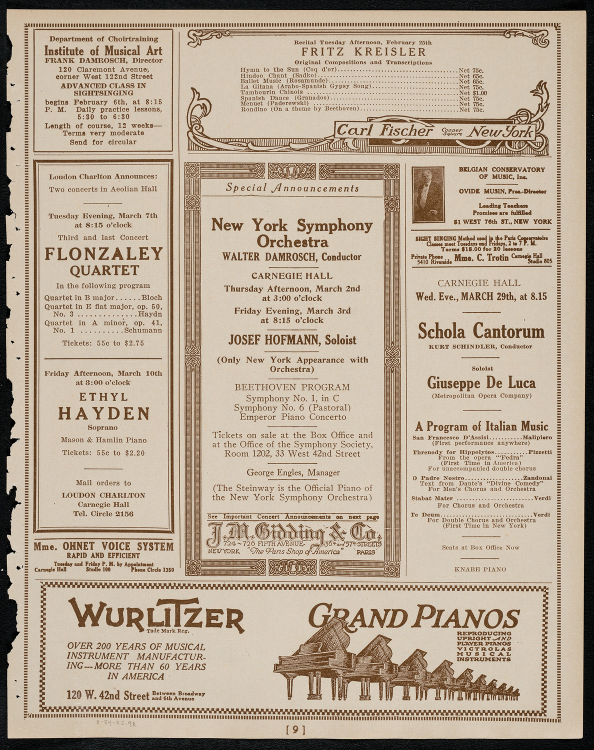 New York Philharmonic, February 24, 1922, program page 9