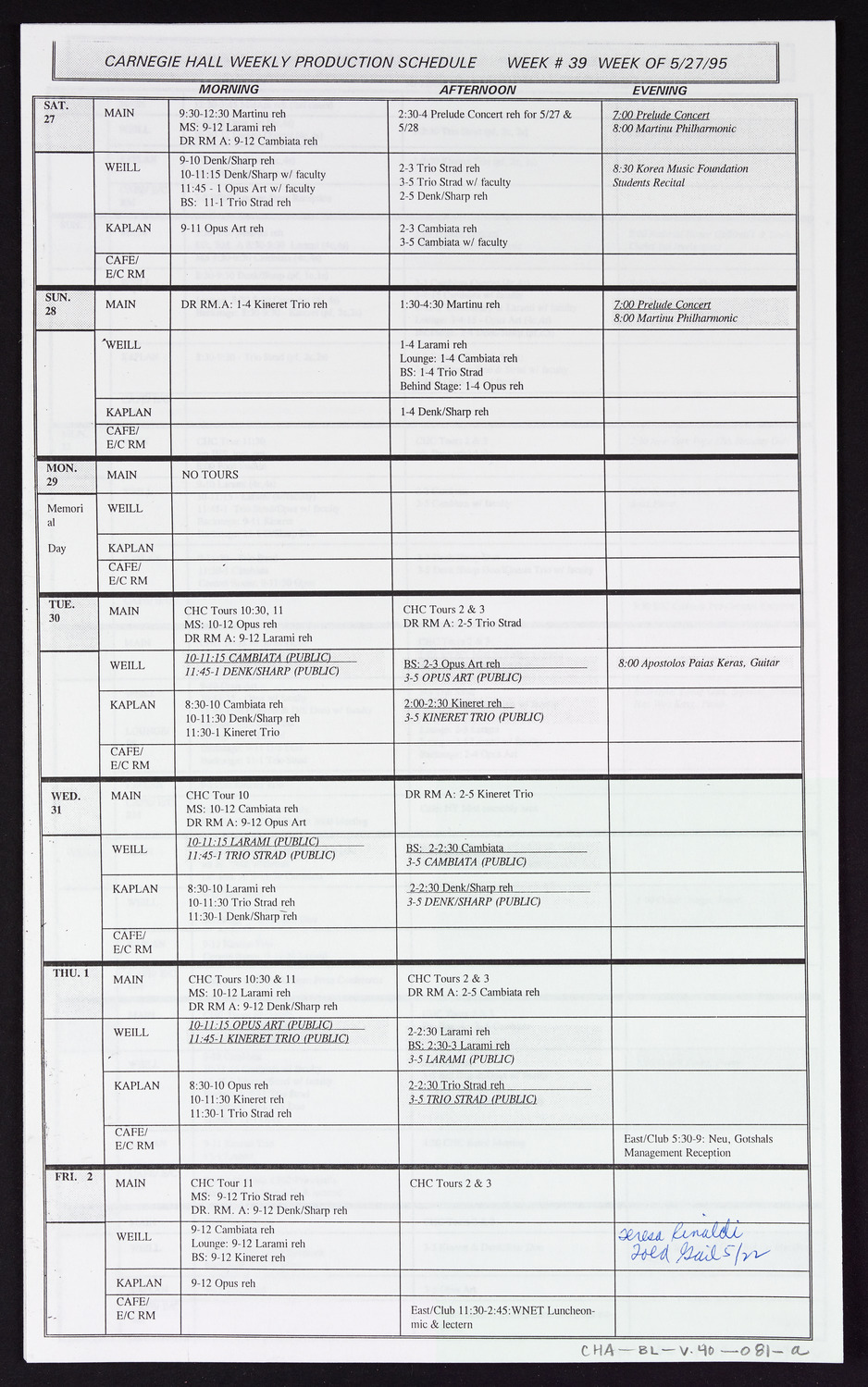 Carnegie Hall Booking Ledger, volume 40, page 81a