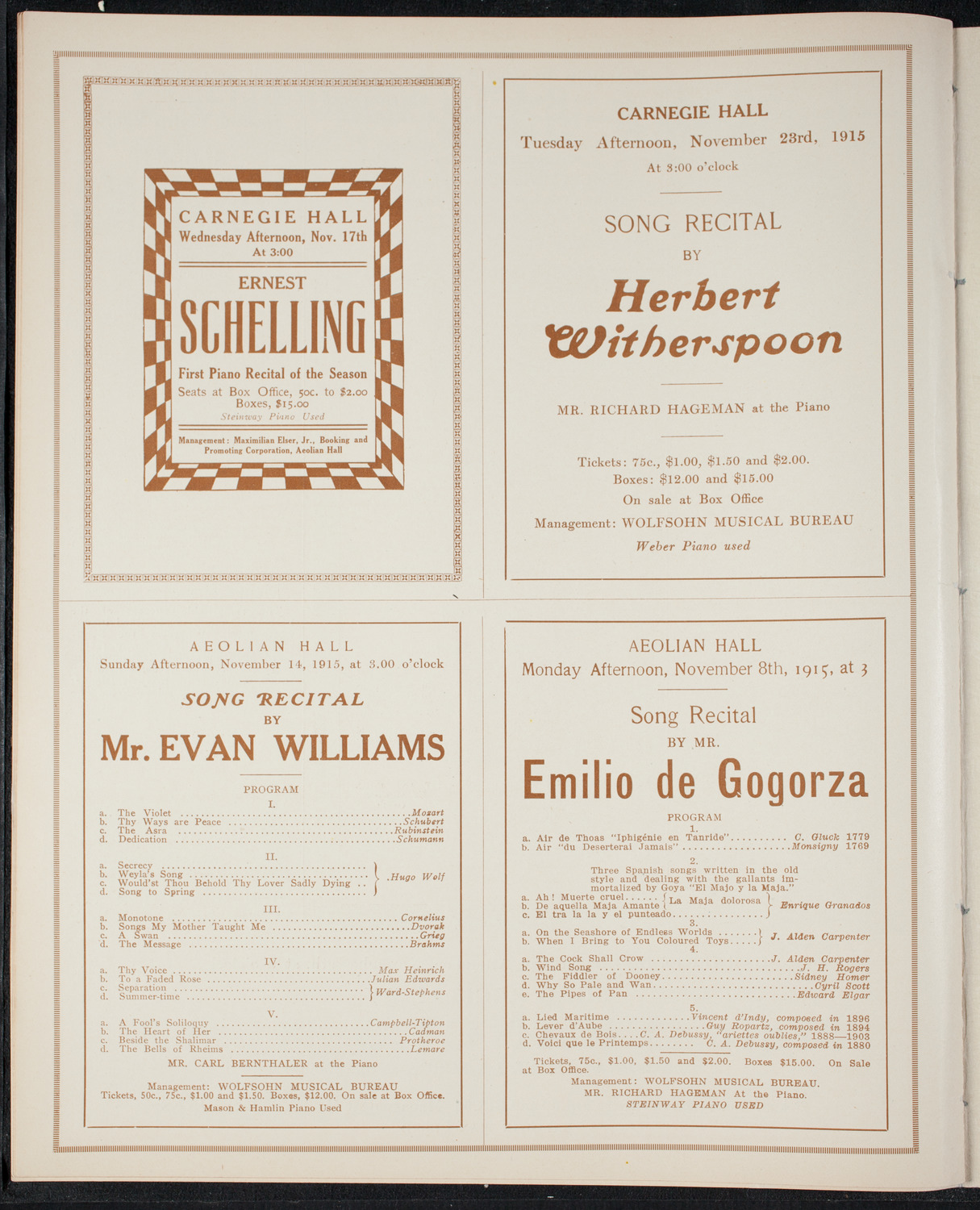 Ernestine Schumann-Heink, Mezzo-Soprano, November 2, 1915, program page 10