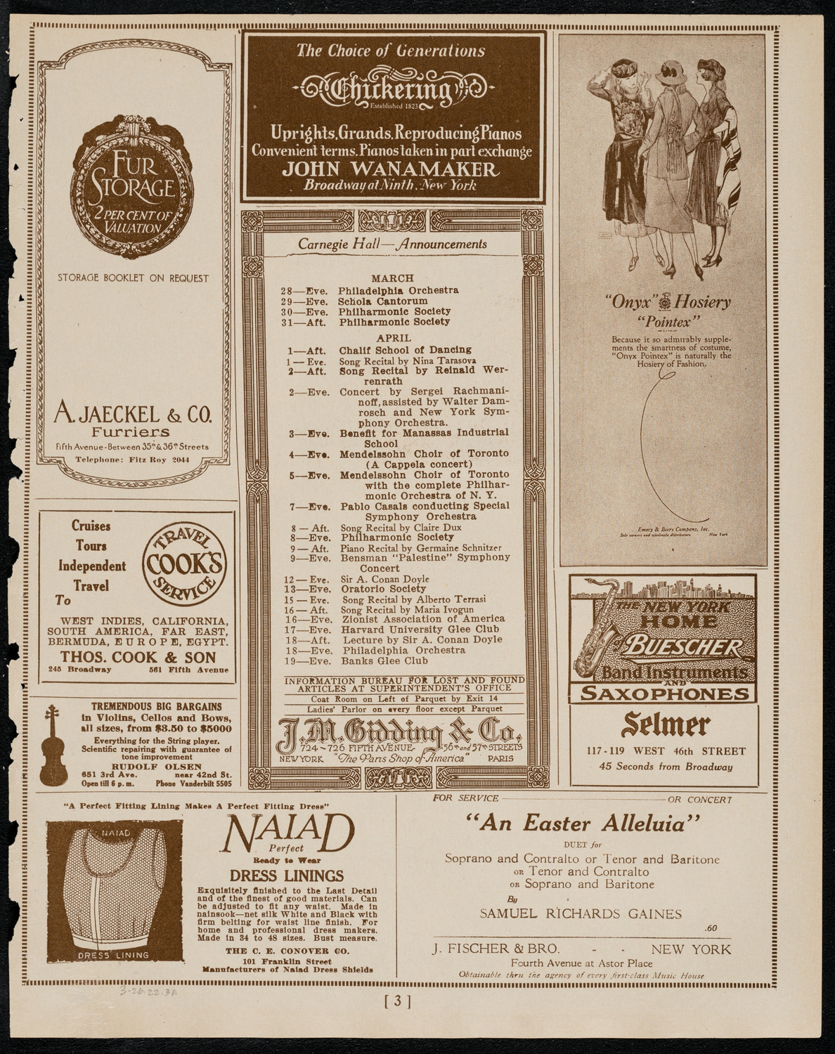 New York Philharmonic, March 26, 1922, program page 3