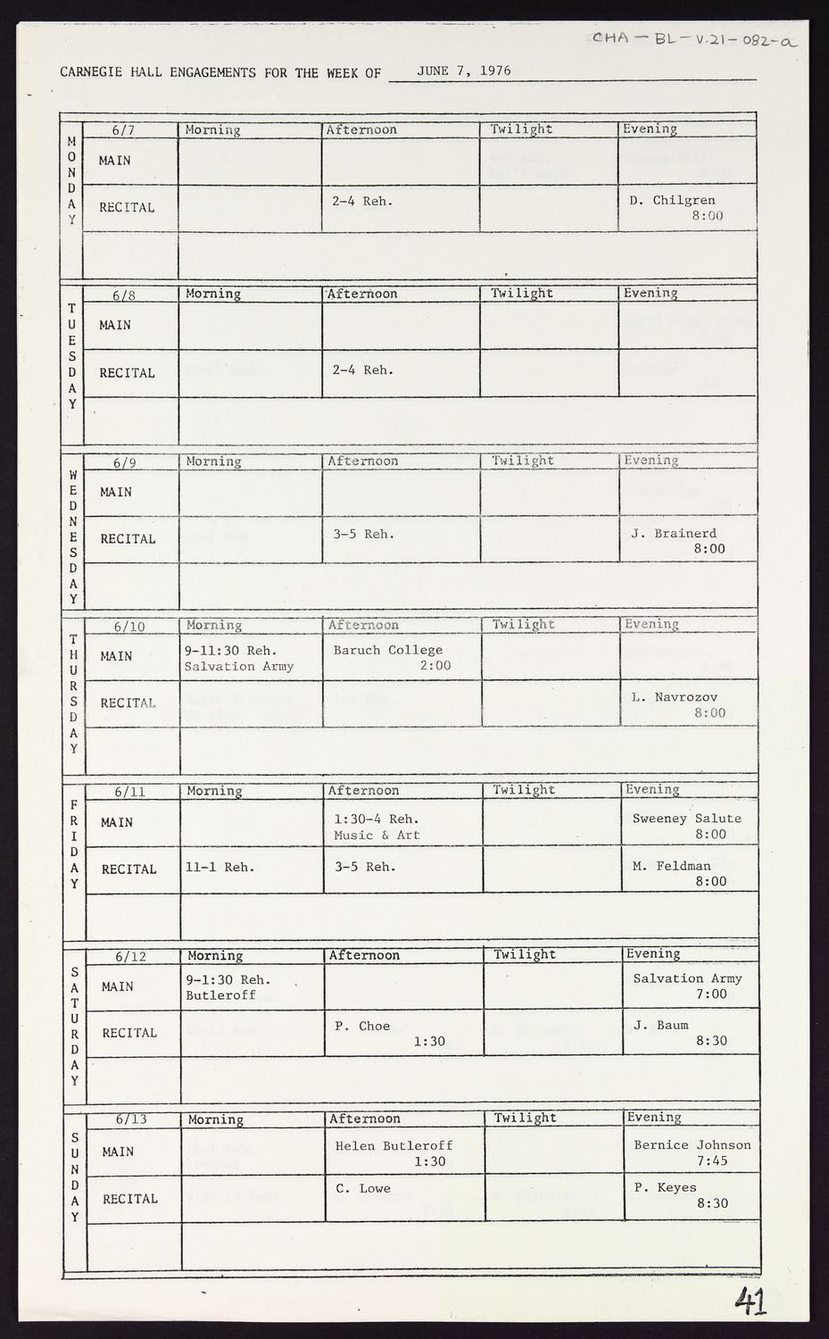 Carnegie Hall Booking Ledger, volume 21, page 82a