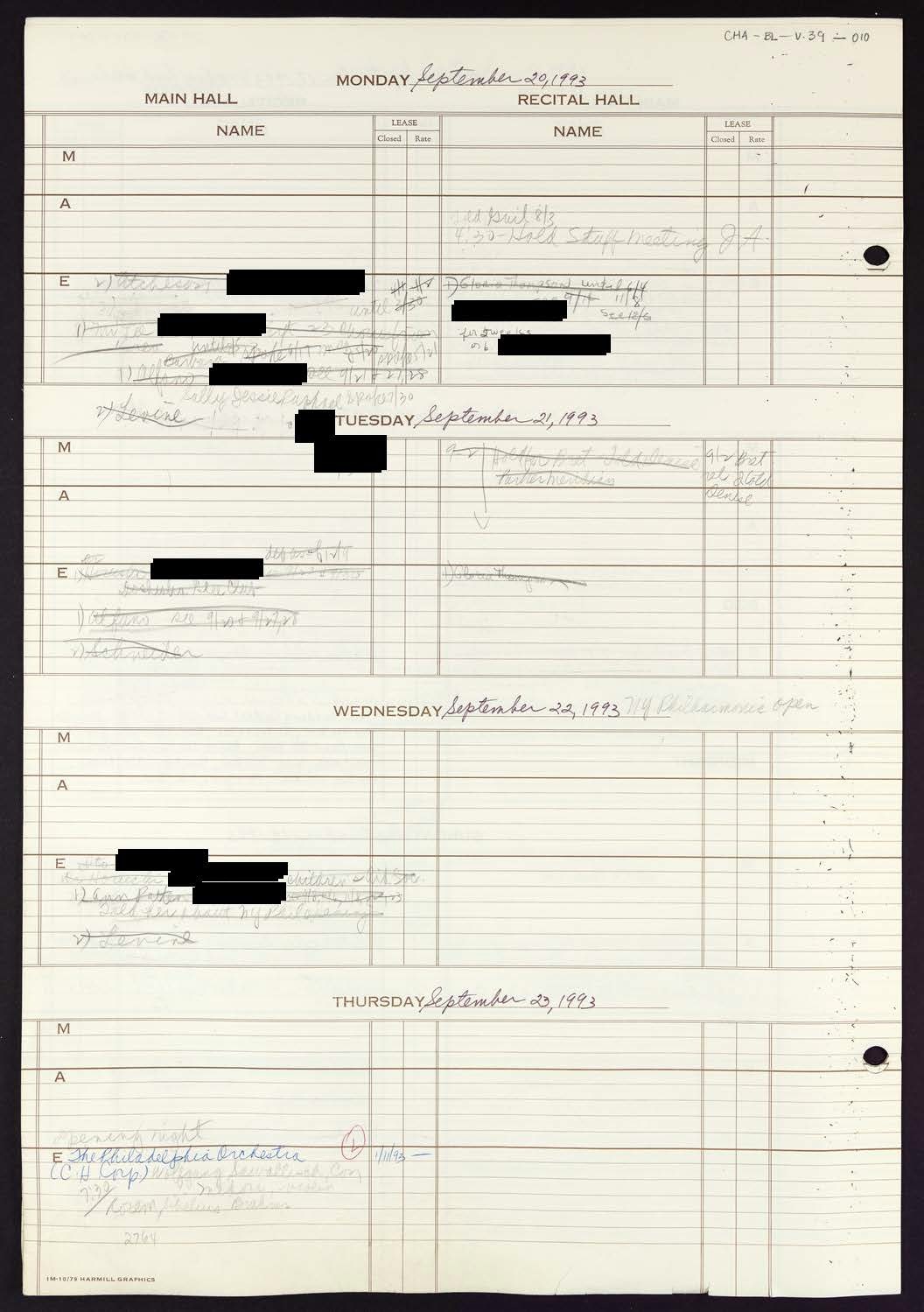 Carnegie Hall Booking Ledger, volume 39, page 10