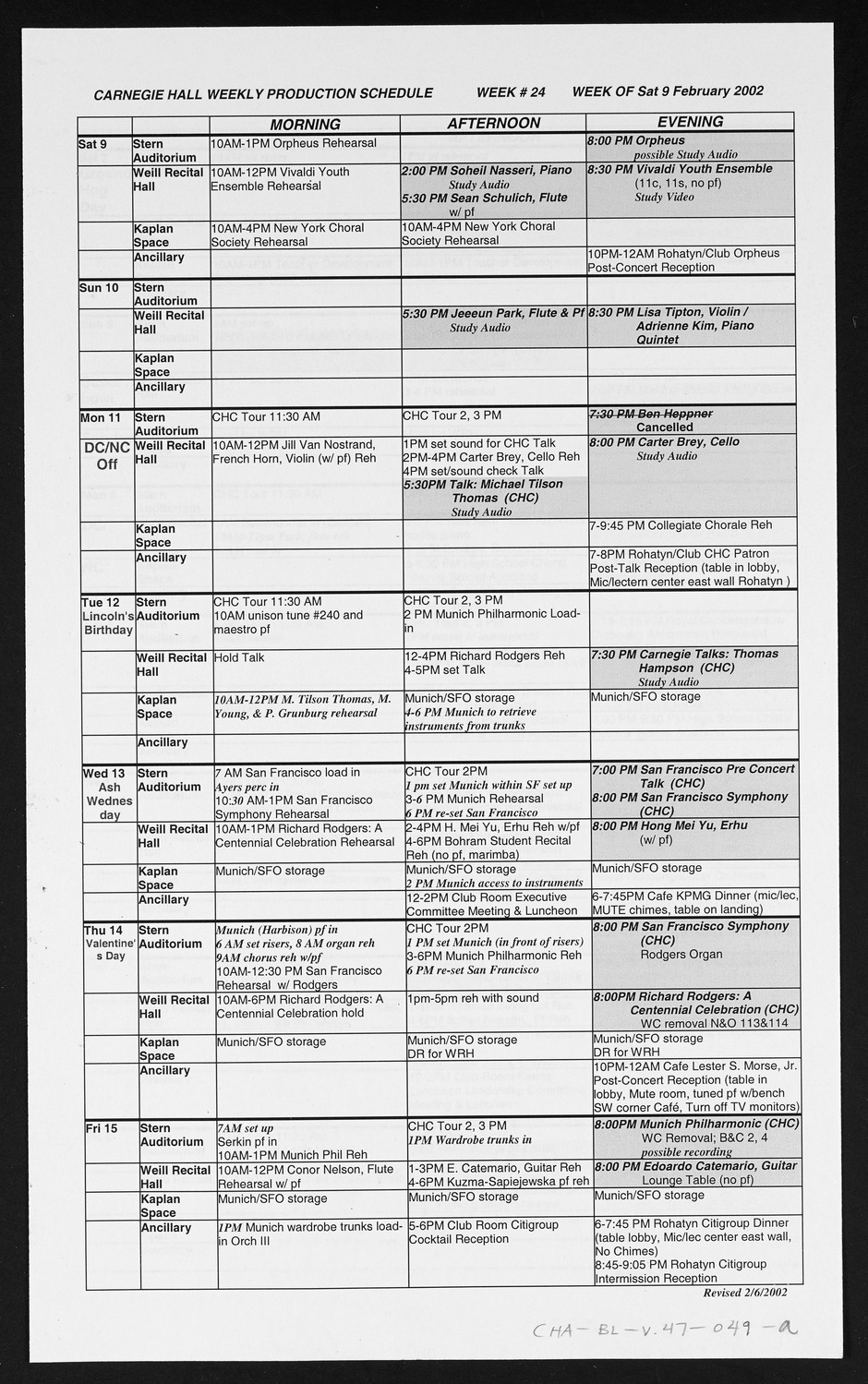 Carnegie Hall Booking Ledger, volume 47, page 49a