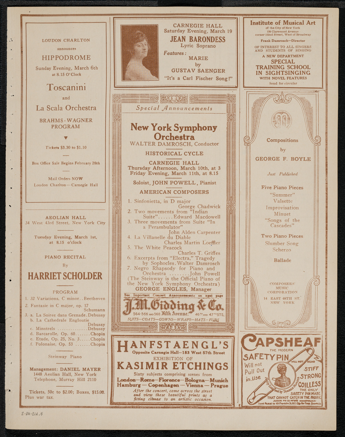 National Symphony Orchestra, February 24, 1921, program page 9