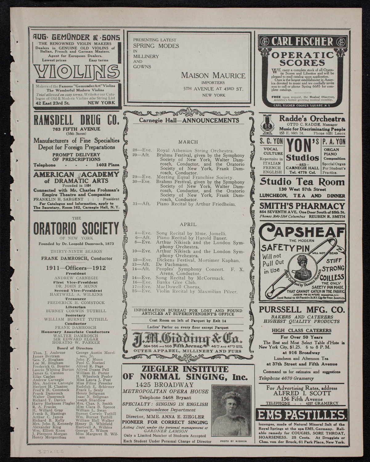 Brahms Festival: New York Symphony Orchestra, March 27, 1912, program page 3