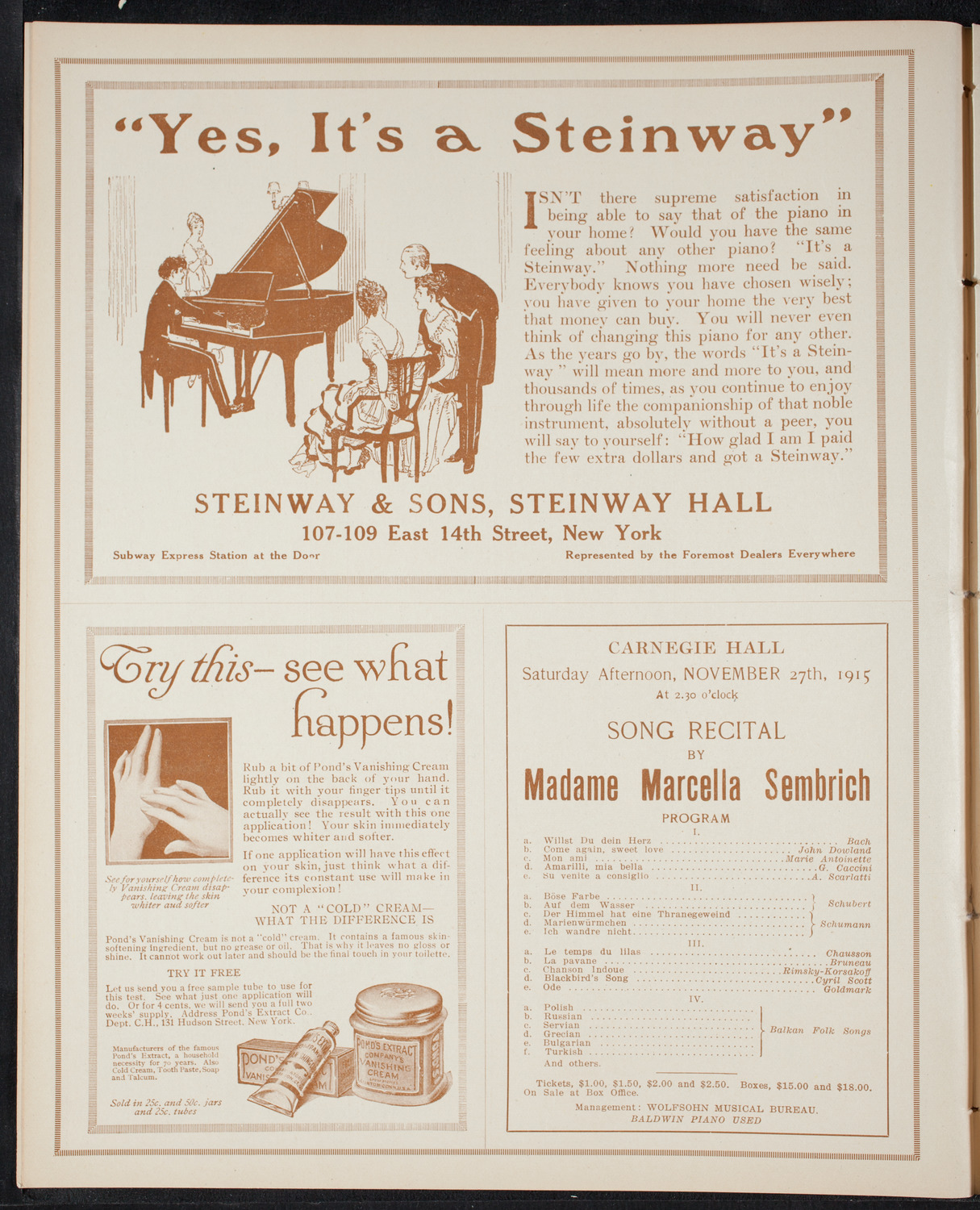 Nellie Melba, Soprano, October 31, 1915, program page 4