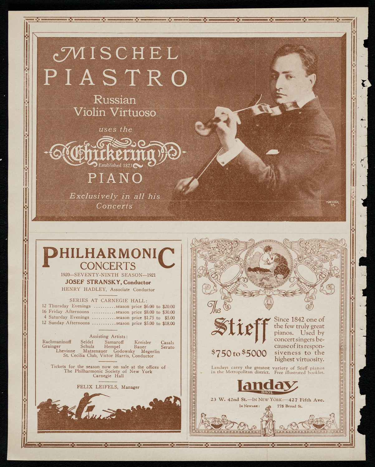 Mishel Piastro, Violin, October 30, 1920, program page 12