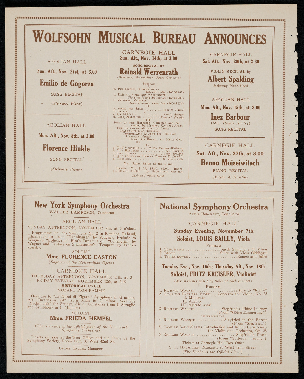 Ervin Nyiregyházi, Piano, November 7, 1920, program page 8