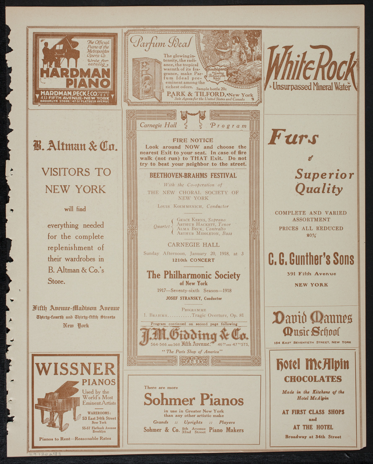 New York Philharmonic: Beethoven-Brahms Festival, January 20, 1918, program page 5