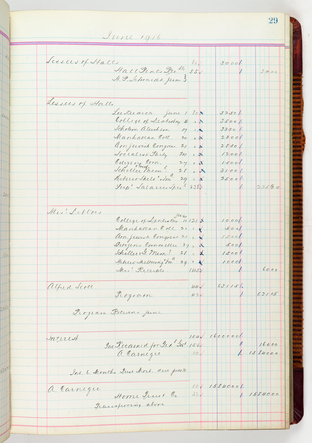 Music Hall Accounting Ledger, volume 5, page 29
