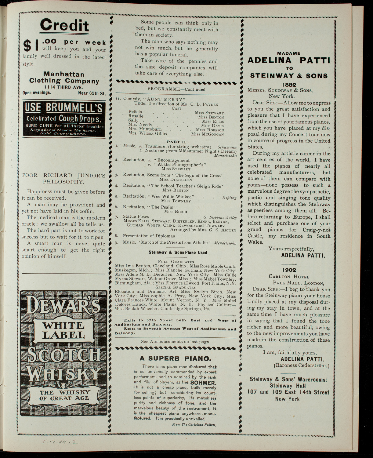 Commencement Exercises of the New York School of Expression, May 17, 1904, program page 3