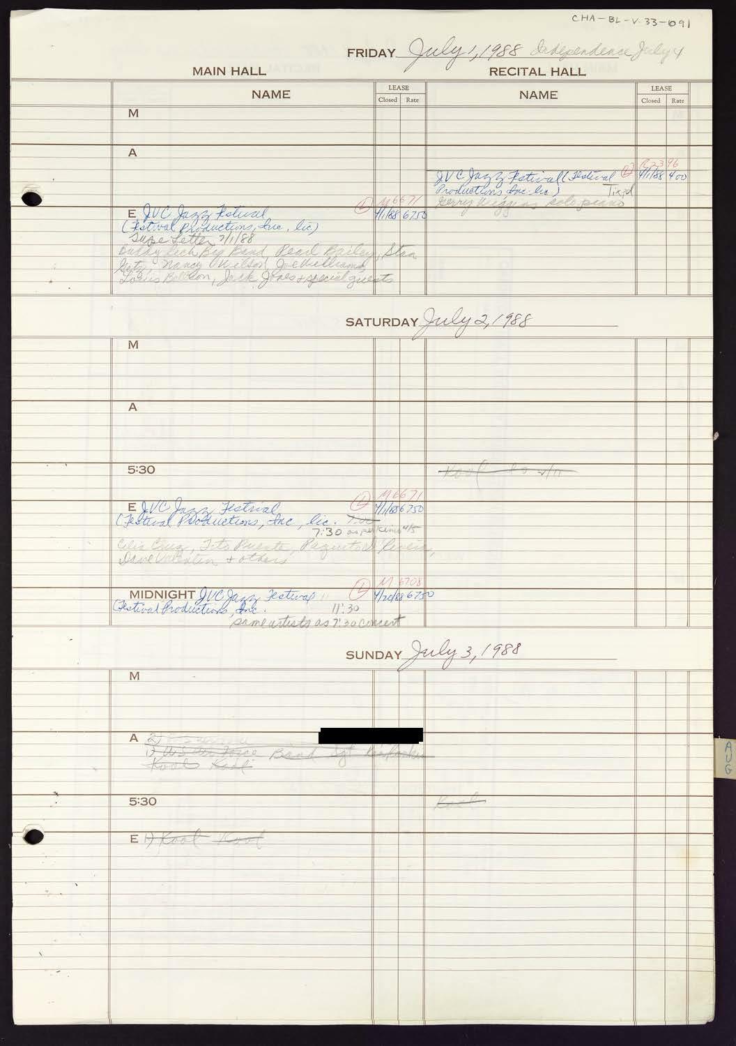 Carnegie Hall Booking Ledger, volume 33, page 91