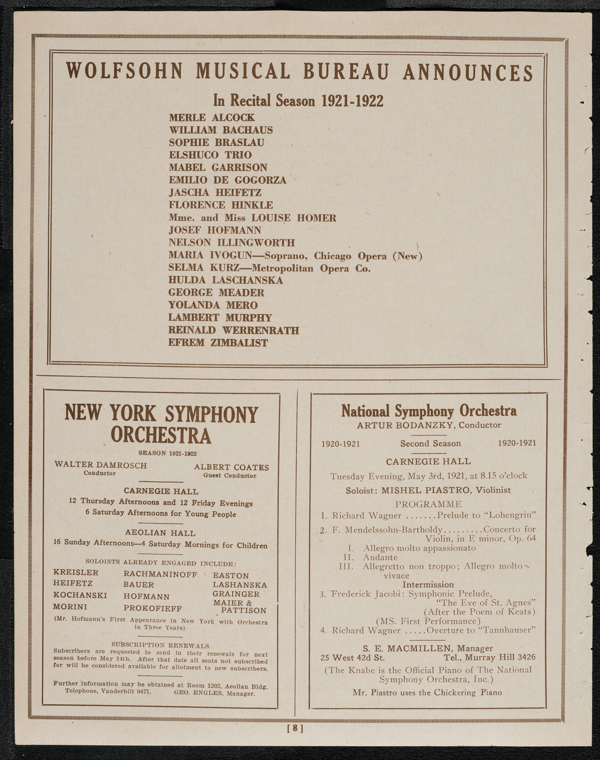 Mecca Temple of New York: Ancient Arabic Order of the Nobles of the Mystic Shrine, April 30, 1921, program page 8