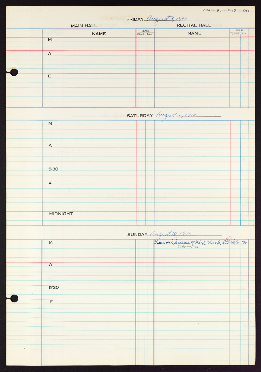 Carnegie Hall Booking Ledger, volume 25, page 99