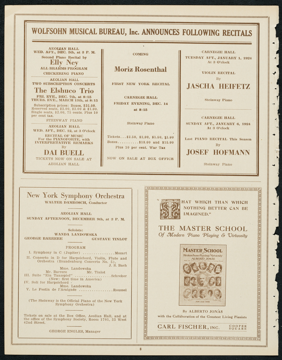 Sergei Rachmaninoff, Piano, December 2, 1923, program page 8