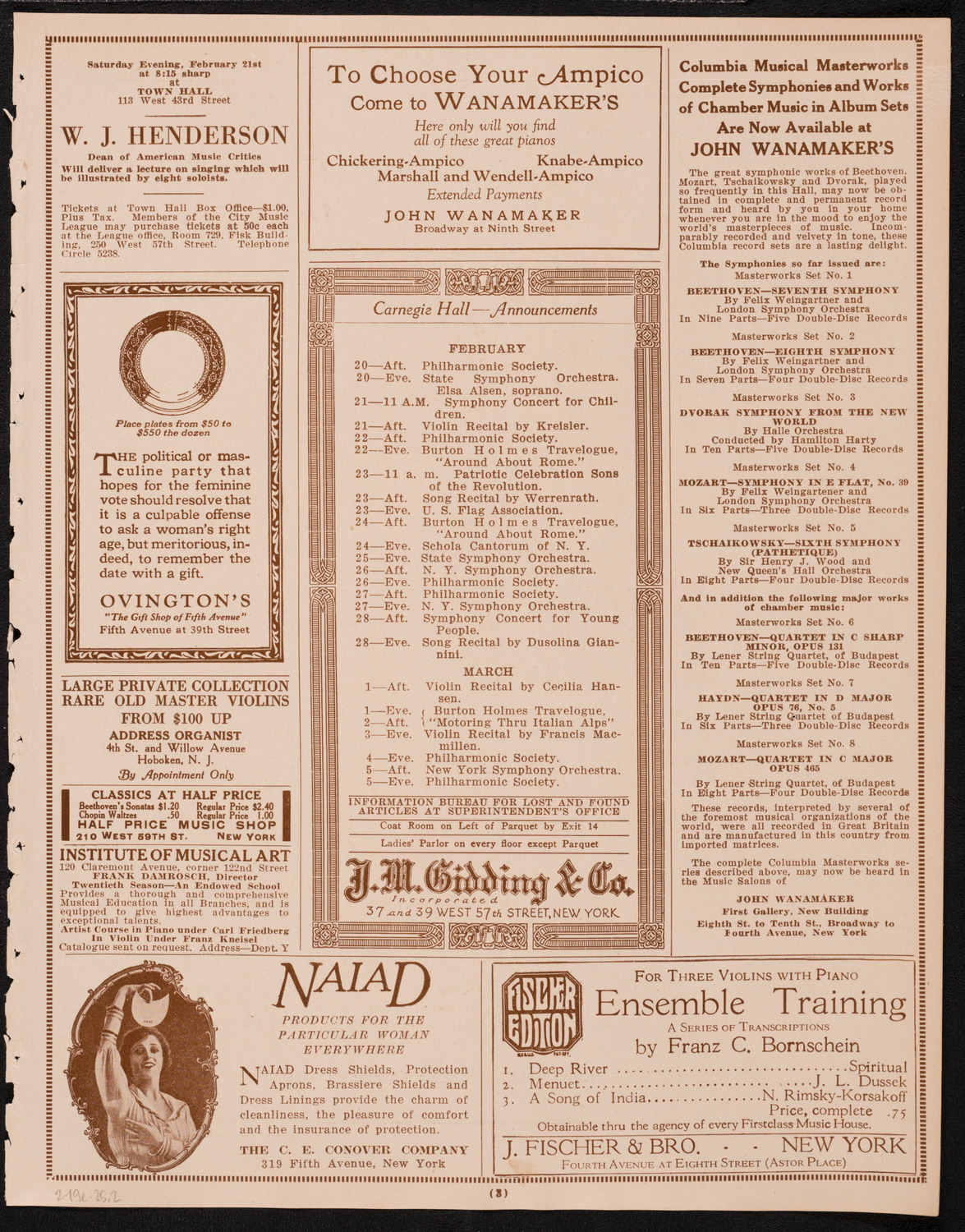 New York Philharmonic, February 19, 1925, program page 3