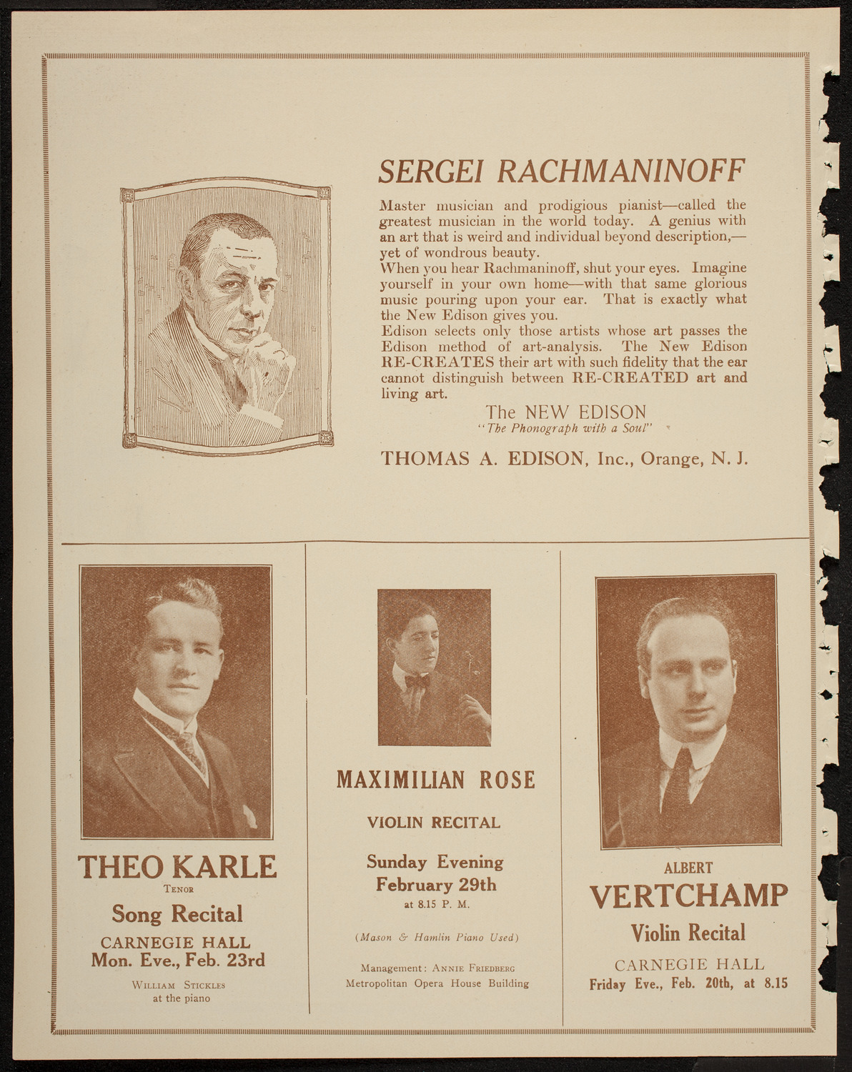 Alfred Cortot, Piano, with the New York Symphony Orchestra, February 19, 1920, program page 2