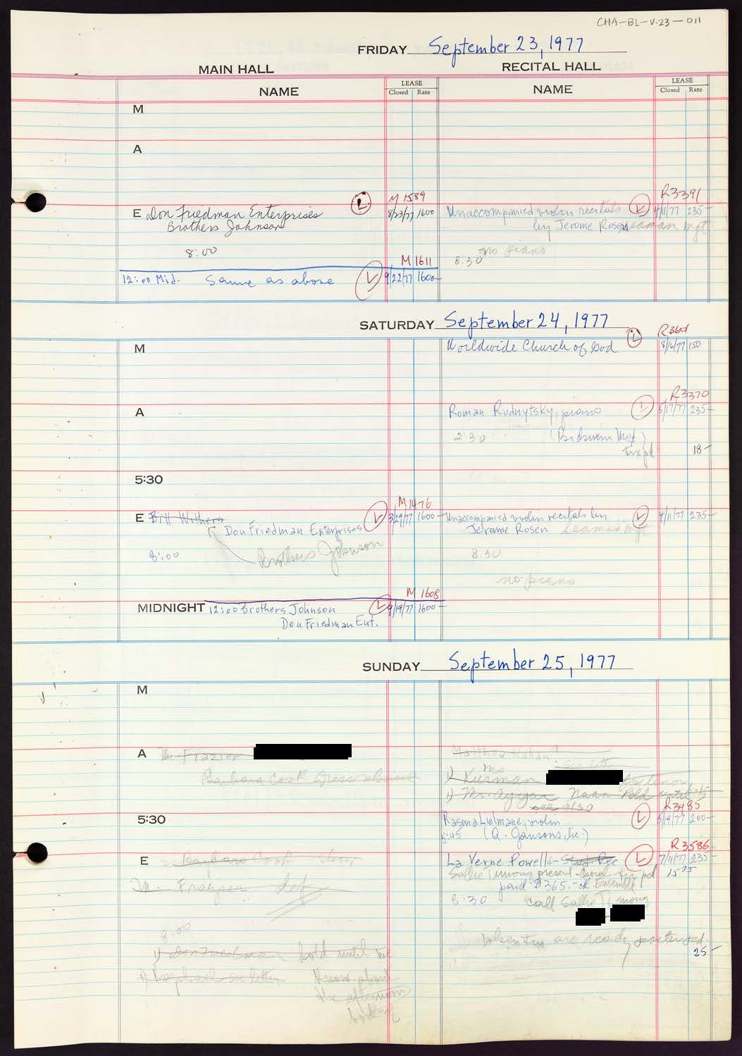 Carnegie Hall Booking Ledger, volume 23, page 11