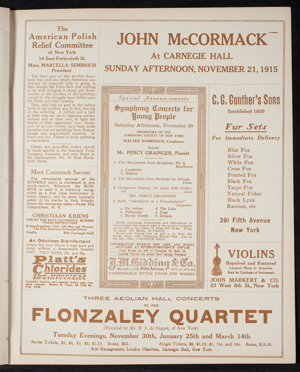 New York Philharmonic, November 18, 1915, program page 9