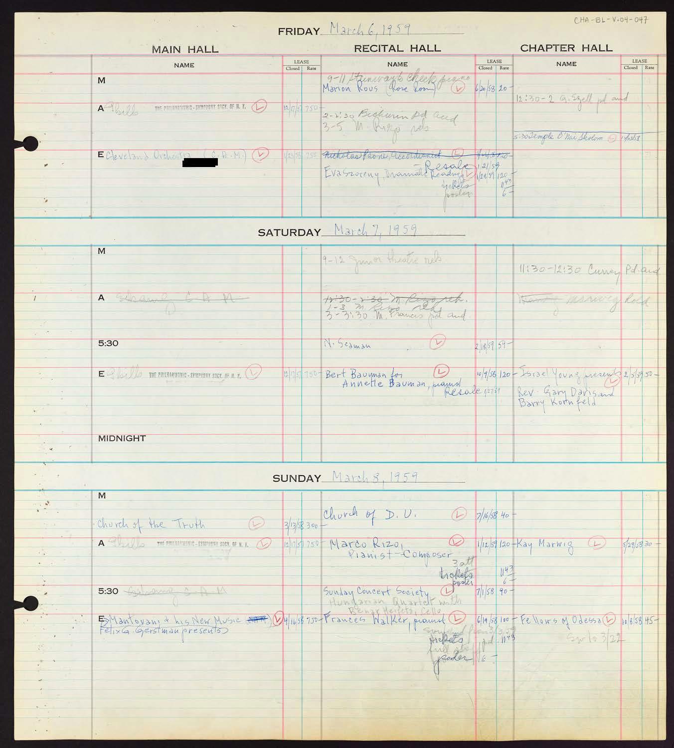 Carnegie Hall Booking Ledger, volume 4, page 47