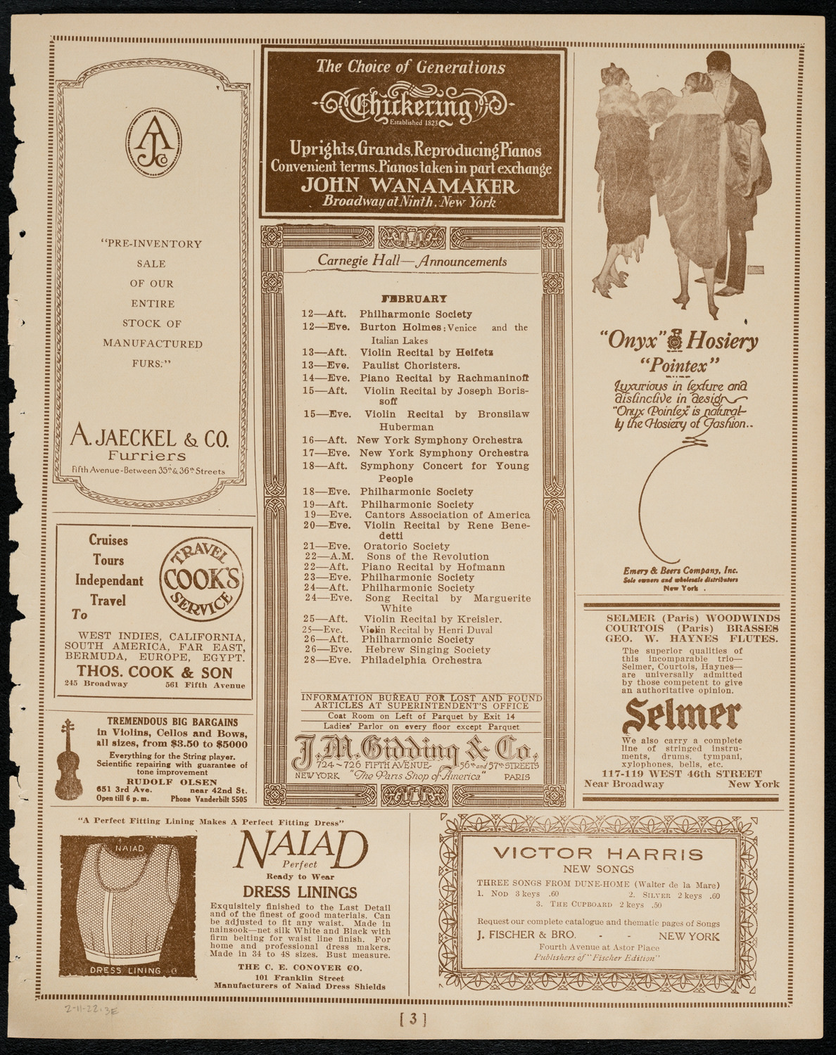 Don Rinardi Fuchs, Tenor, February 11, 1922, program page 3