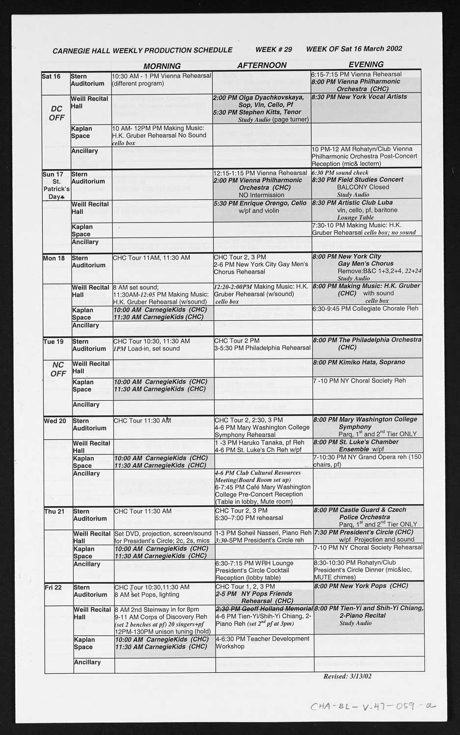 Carnegie Hall Booking Ledger, volume 47, page 59a