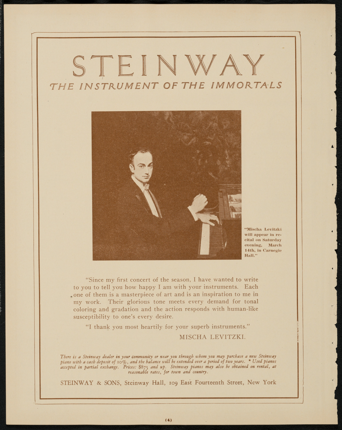 Mischa Levitzki, Piano, March 14, 1925, program page 4