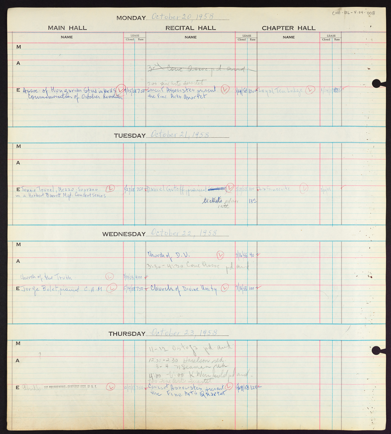 Carnegie Hall Booking Ledger, volume 4, page 8