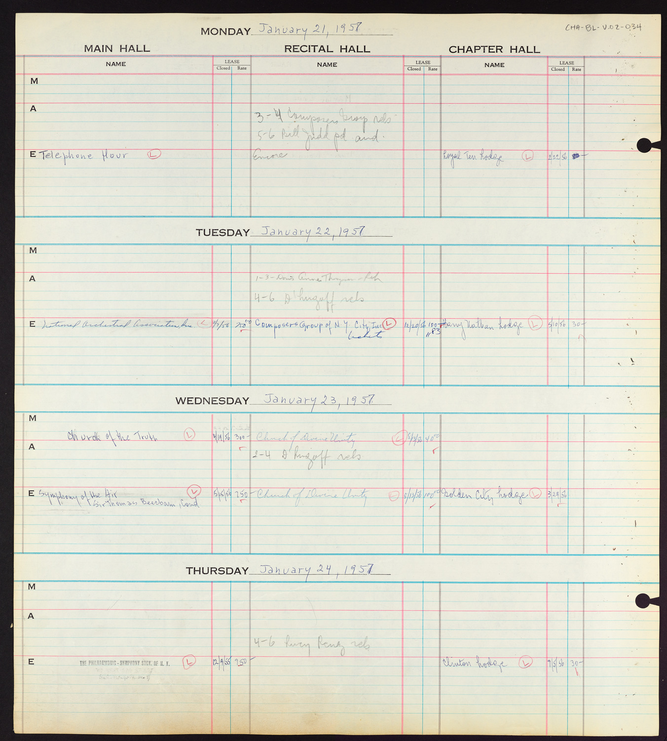 Carnegie Hall Booking Ledger, volume 2, page 34