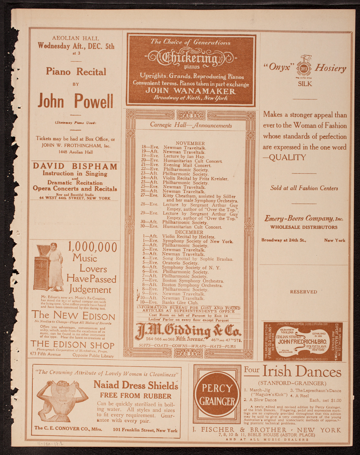 Ossip Gabrilowitsch, Piano, November 18, 1917, program page 3