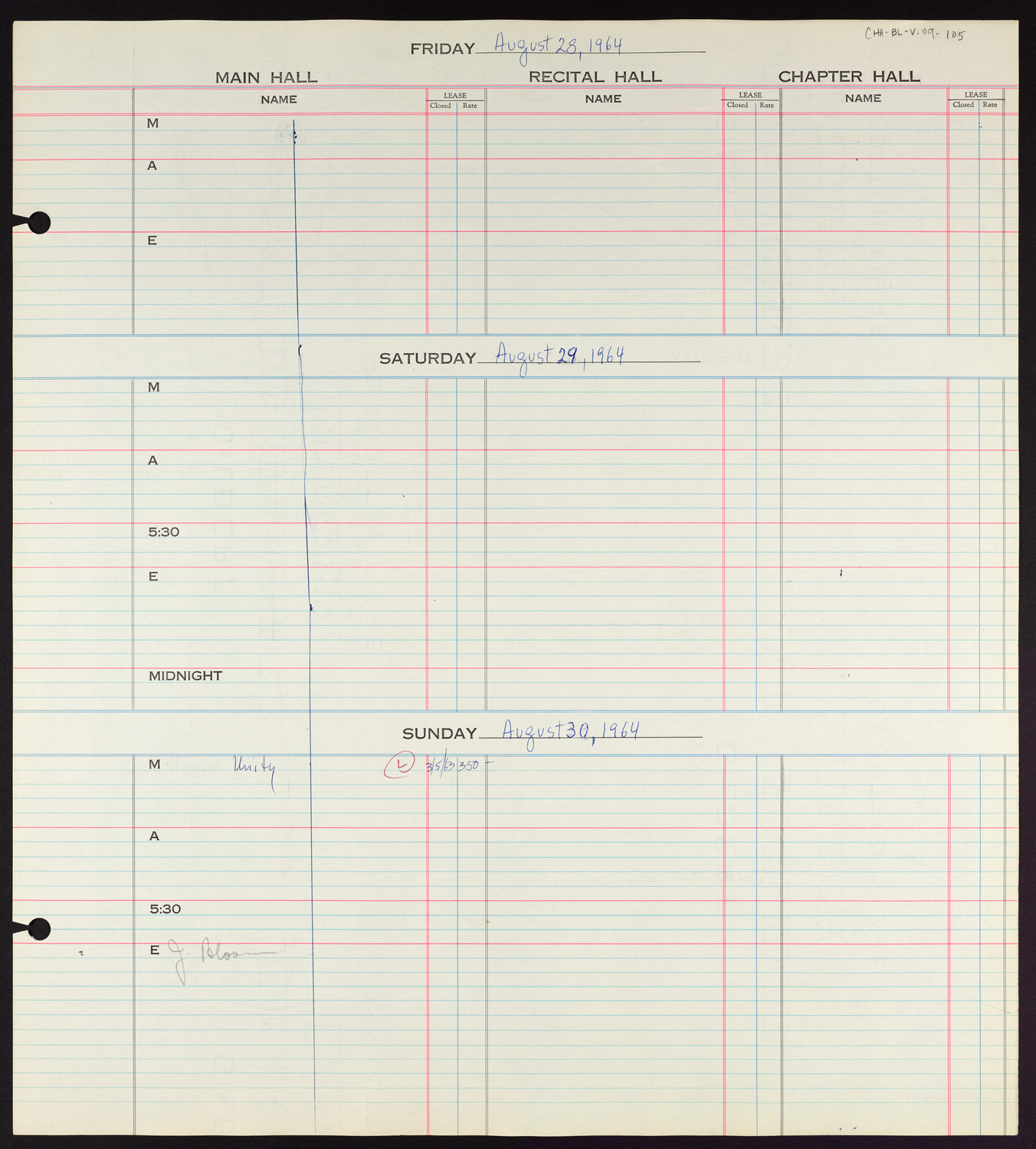 Carnegie Hall Booking Ledger, volume 9, page 105