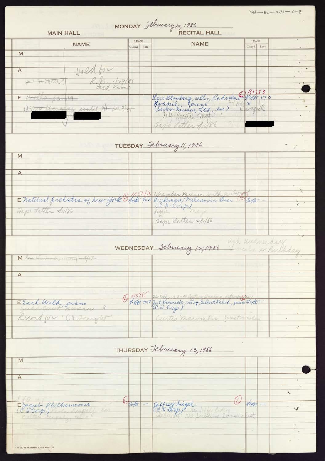 Carnegie Hall Booking Ledger, volume 31, page 48