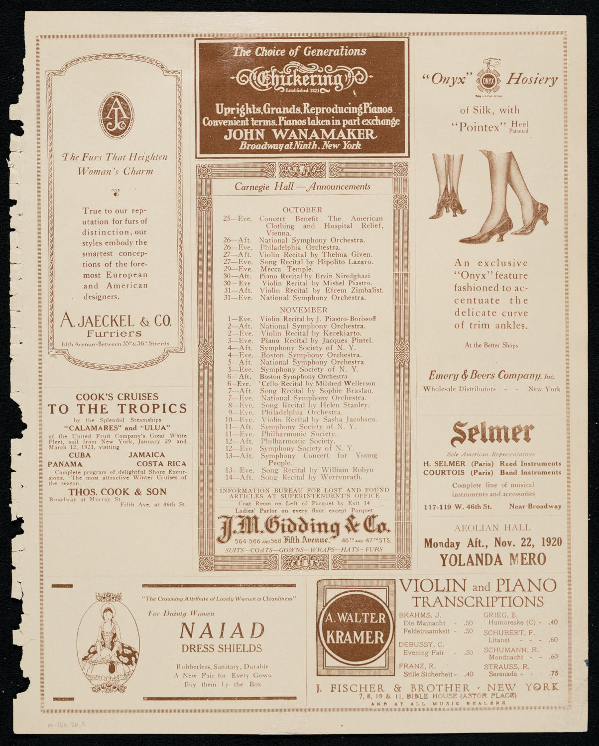 Michel Gusikoff, Violin, October 25, 1920, program page 3