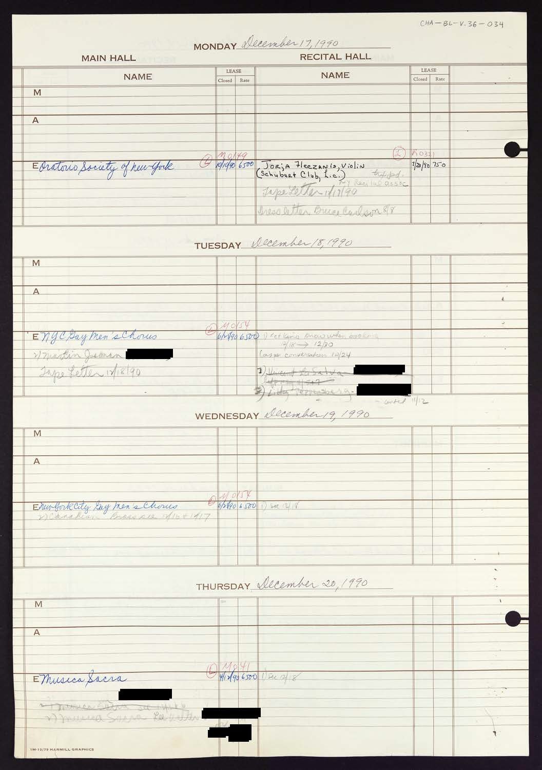 Carnegie Hall Booking Ledger, volume 36, page 34