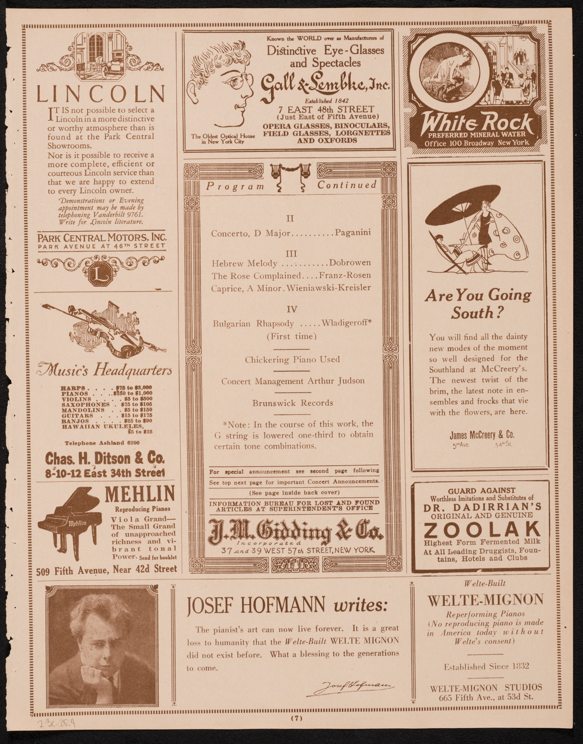 Max Rosen, Violin, February 3, 1925, program page 5