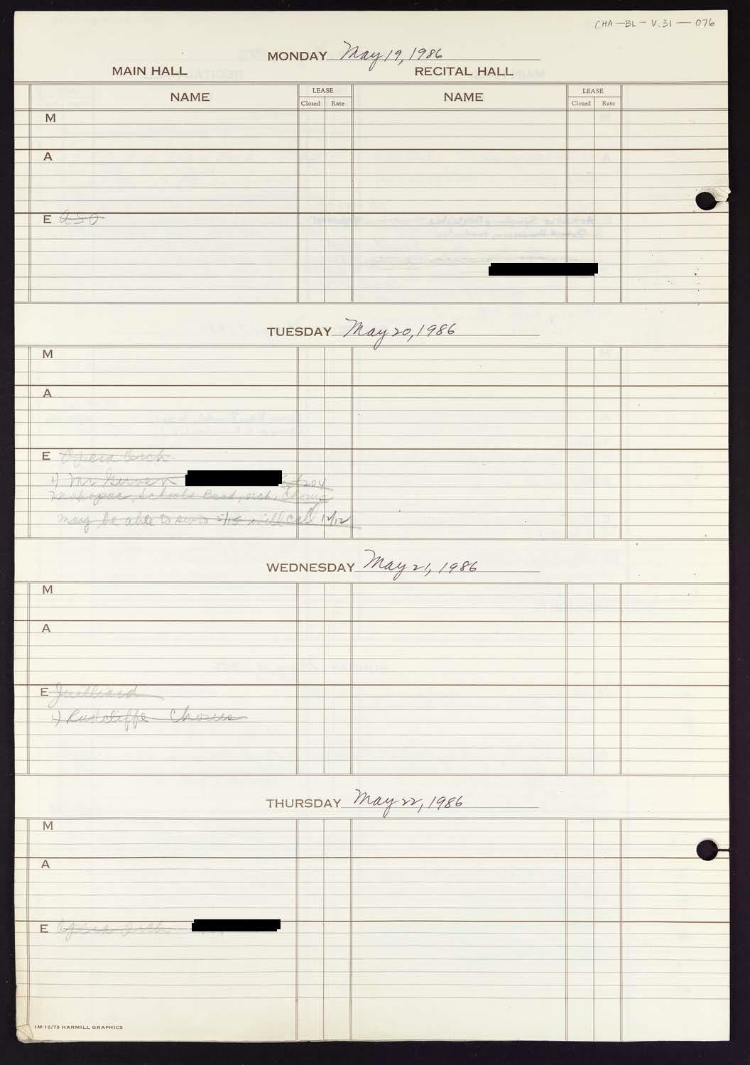 Carnegie Hall Booking Ledger, volume 31, page 76