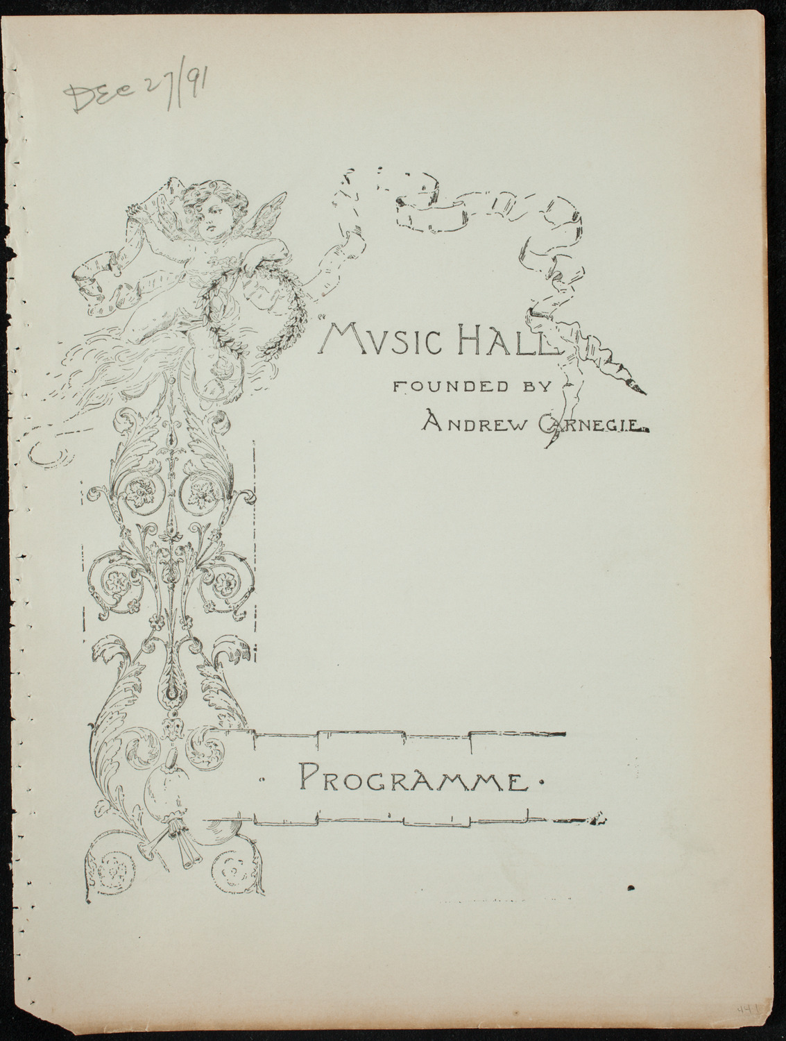 Damrosch Sunday Concert, December 27, 1891, program page 1