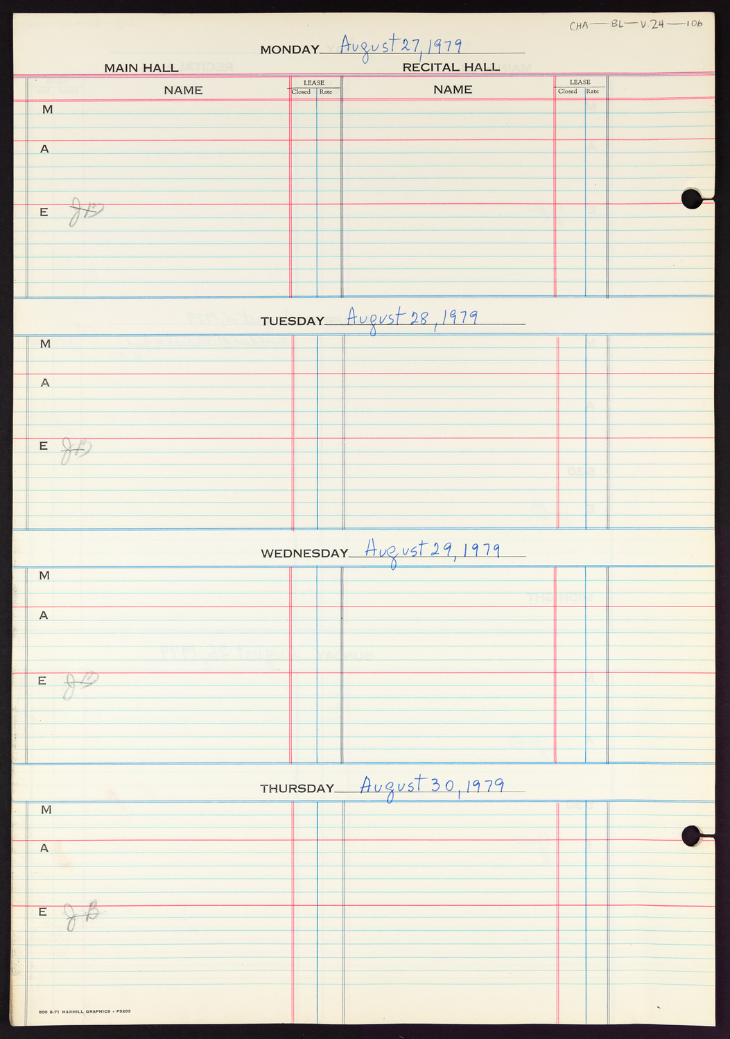 Carnegie Hall Booking Ledger, volume 24, page 106