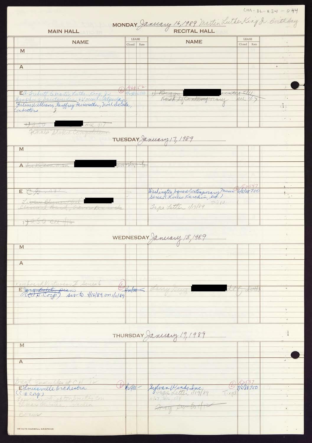 Carnegie Hall Booking Ledger, volume 34, page 44