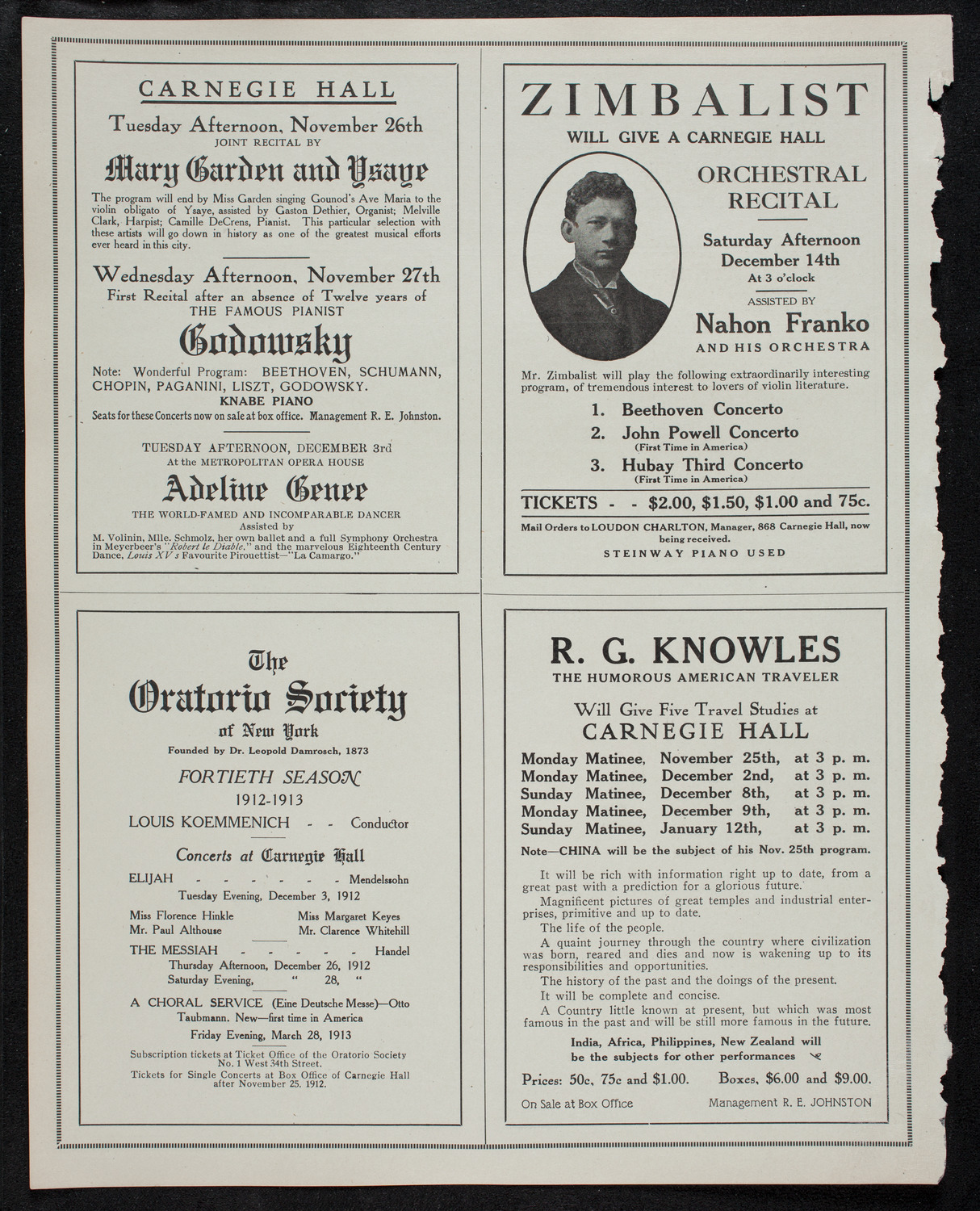 Eugène Ysaÿe, Violin, November 19, 1912, program page 10